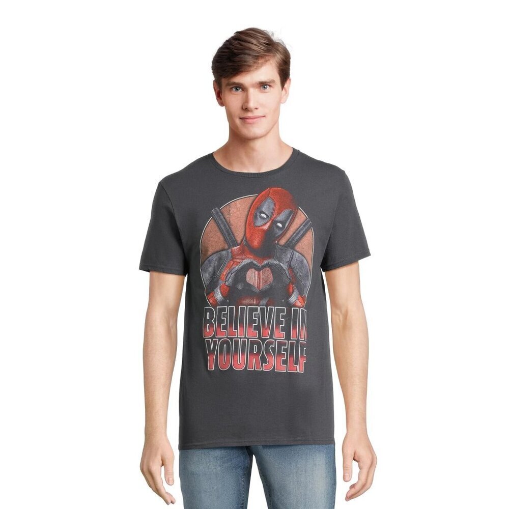 Deadpool Men's Believe in Yourself Graphic Tee, Size XL, Short Sleeve, Gray,